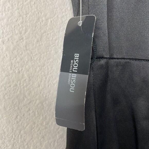 Bisou Bisou Black Satin Wiggle Cocktail Dress Beaded Strap 2000s Dead Stock - Picture 5 of 12